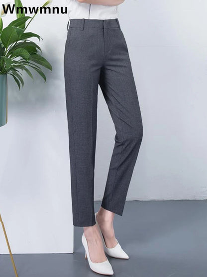 Slim High Waist Elastic Pencil Pants - Skinny Ankle-Length Trousers for Women up to 75kg, Casual Spring 2024 Office Wear