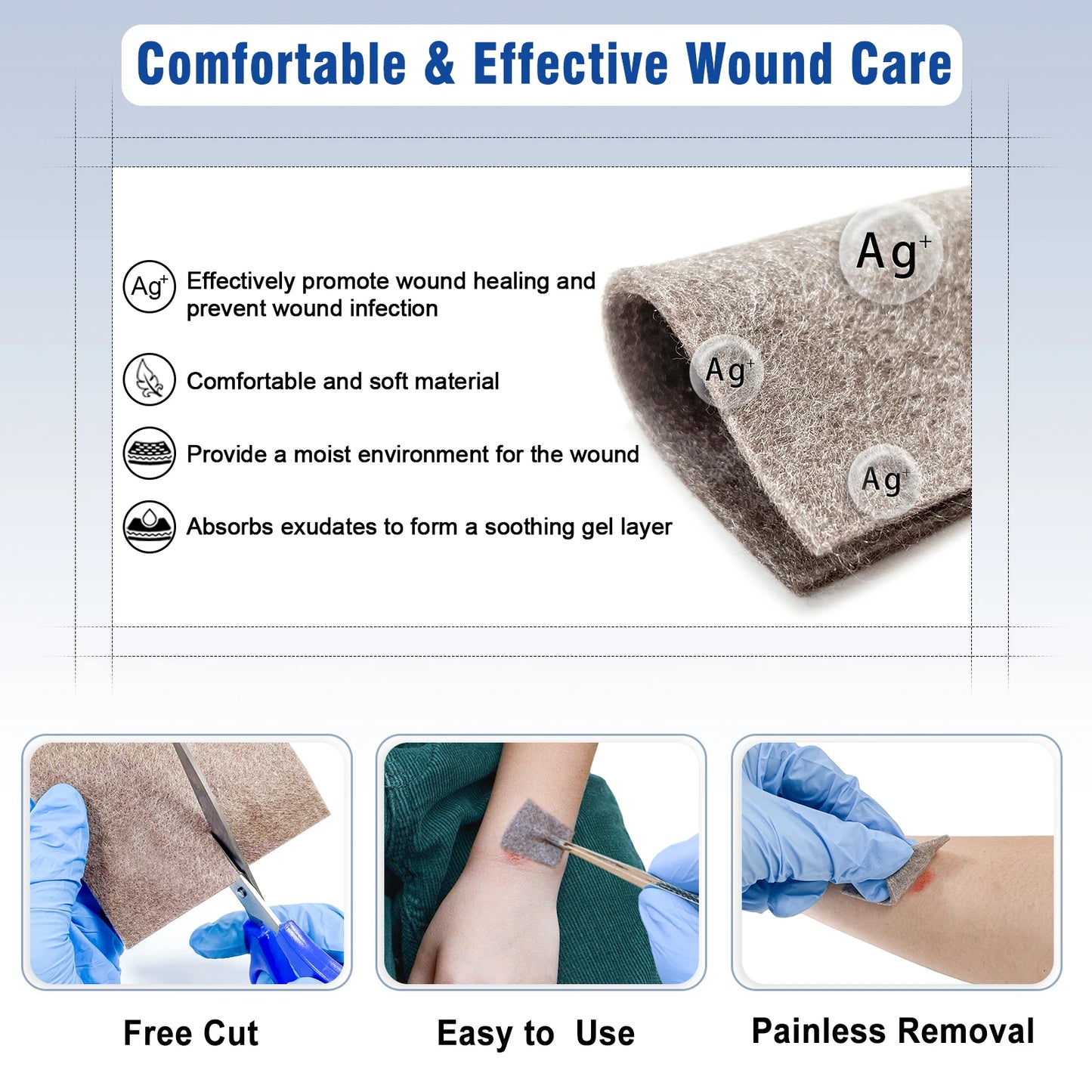 Ceeport Ag Silver Calcium Alginate Wound Dressing Pads: Soft Silver Highly Absorbent Dressings for Wound Care - Available in 2/3/4in Sizes, Sets of 5/10pcs