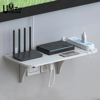 Router Floating Shelf Hanging Rack | Multi-Tap Outlet TV Set Top Box Board | Hidden Bracket Storage Organizer Wall Mount Holder