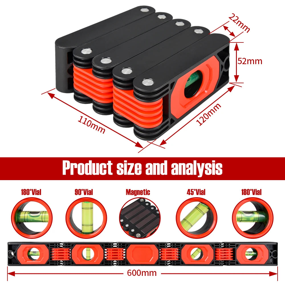 Foldable Magnetic Level Tool: Precise Protractor Mini Spirit Leveler for Construction and Woodworking Measurement - Angle Finder Ruler