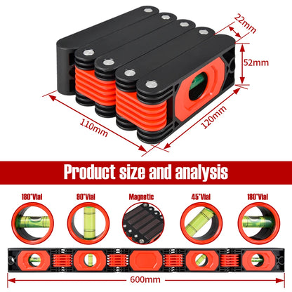 Foldable Magnetic Level Tool: Precise Protractor Mini Spirit Leveler for Construction and Woodworking Measurement - Angle Finder Ruler