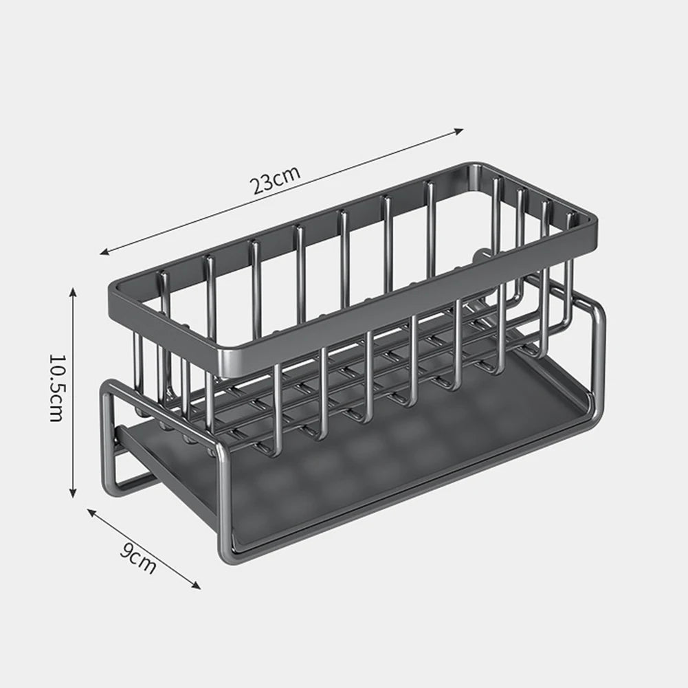 Stainless Steel Sink Drain Rack with Sponge Storage - Kitchen Faucet Holder and Soap Drainer