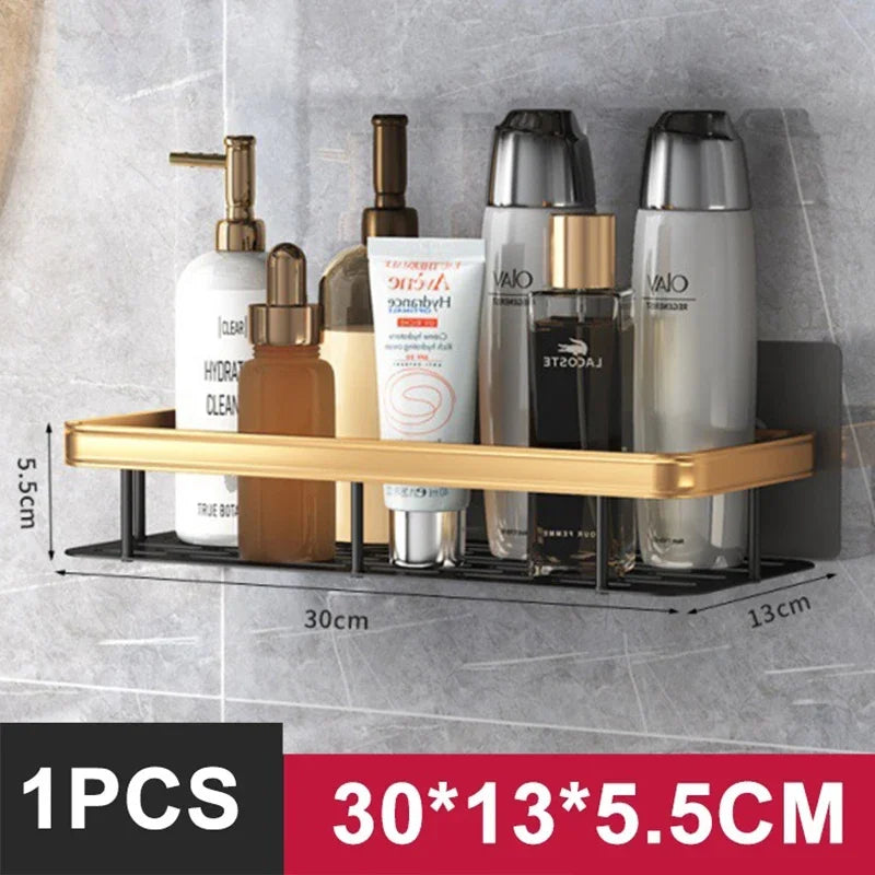 Aluminum Alloy Bathroom Shelf - No-Drill Kitchen and Shower Storage Organizer for Shampoo and Accessories