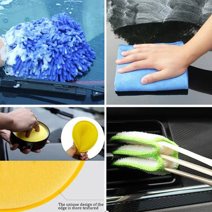 17Pcs Car Detailing Brush Set - Brushes, Sponges, and Towels for Car Cleaning, Air Vents, Rim Cleaning - Dirt and Dust Clean Tools