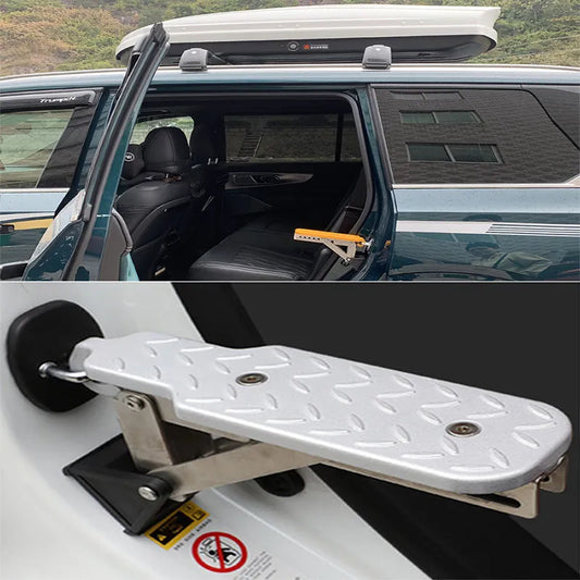 Universal Aluminum Car Roof Rack Step | 440 Lbs Load Capacity | Fits Most SUVs & Pickups | Rooftop Up Hook Stand Pedals for Easy Access