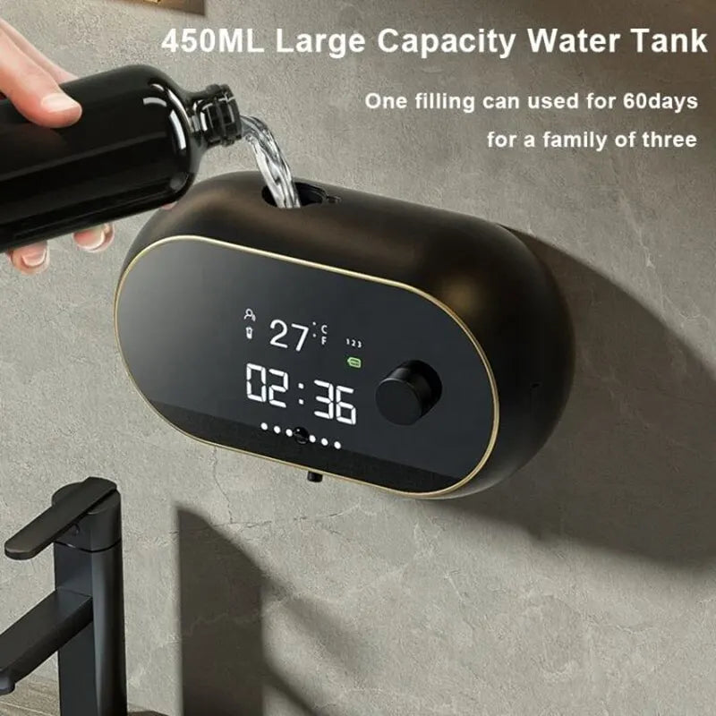 Creative Liquid Foam Soap Dispenser with Time & Temperature Display: Automatic, Waterproof, Human Body Induction Hand Wash