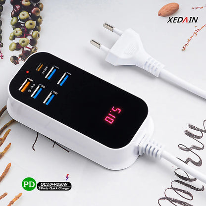 30W PD Type C Fast Charger: Multiple USB Wall Charger Adapter with Quick Charging - UK EU US Plug for Mobile Phones