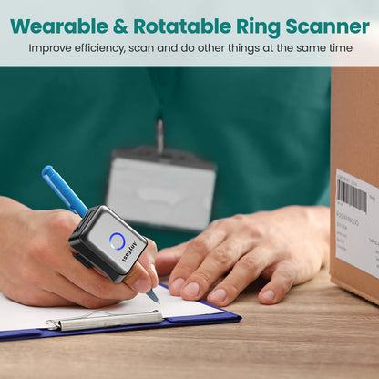 Bluetooth Mini Finger Barcode Reader | Wireless Ring Scanner for Android, iOS, PC | 2D PDF417 Data Matrix | Portable Ring Scanners