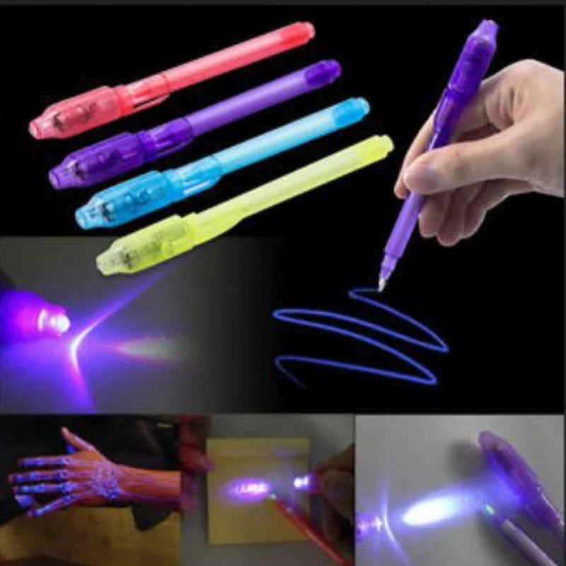 4pcs Luminous Light Pen Set – Magic Purple 2-in-1 UV Black Light and Invisible Ink Drawing Pens – Educational Toys for Kids