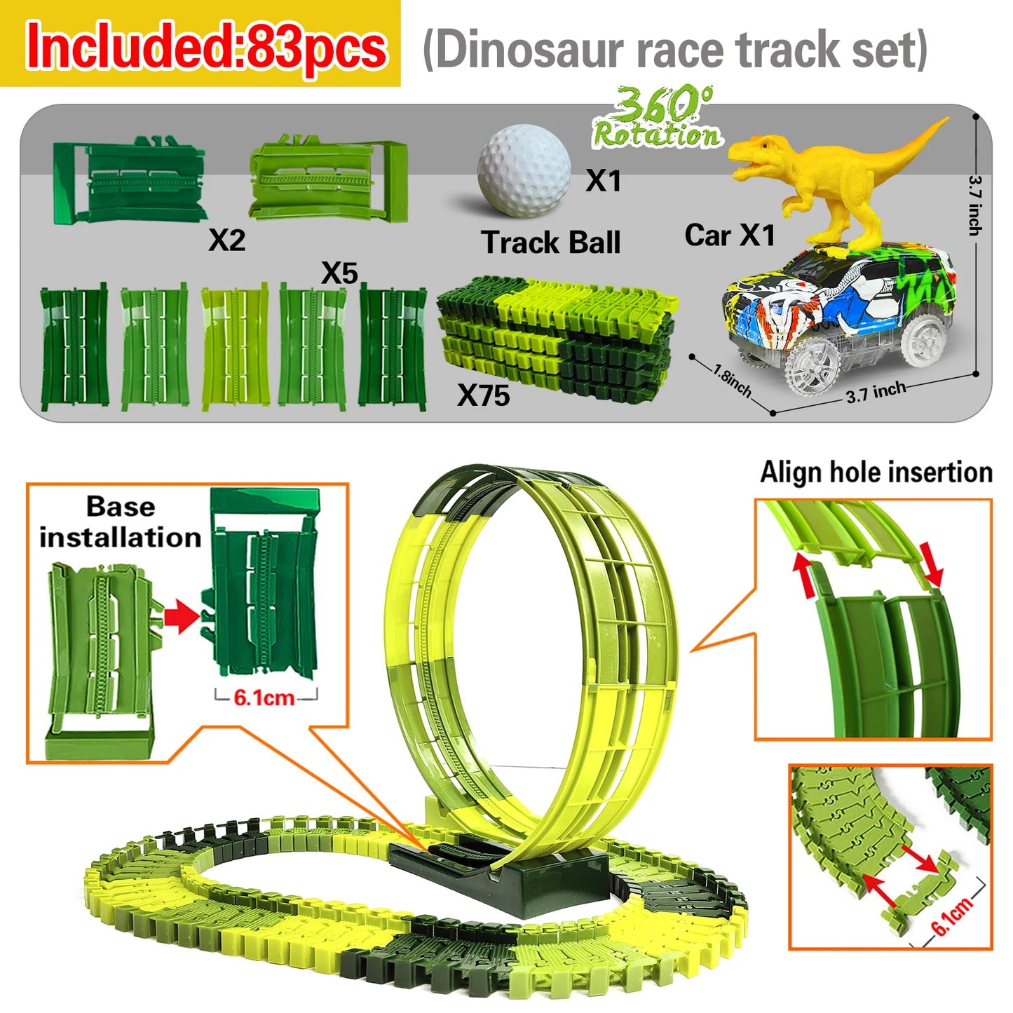 Magic Climbing Electric Dinosaur Car Track Set - Flexible Bendable Race Track with Flashing Light Car, High Quality Toy for Kids