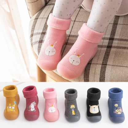 Cozy Toddler Shoes & Socks Set: Autumn/Winter Thickened Velvet Warm High Tube for Boys & Girls | Soft Bottom Indoor Children's Footwear