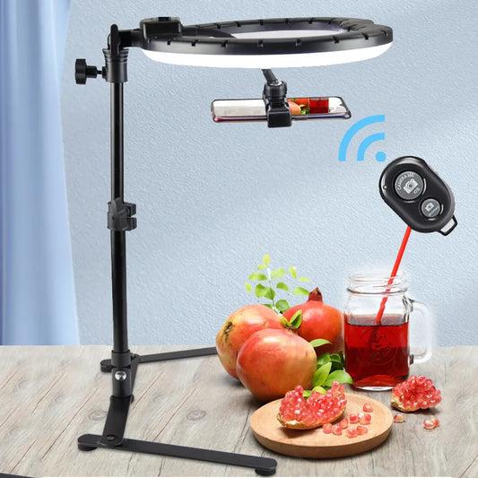 26CM Ring Light Tripod Stand: Photography Lighting for Phone, LED Selfie Ringlight with Remote - Ideal for Video, YouTube, and Live Cooking