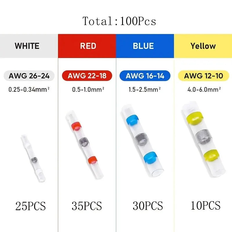 100pcs Waterproof Solder Seal Heat Connector: Butt Connectors for Electrical Wire - Car Insulated Terminal Lug Terminals