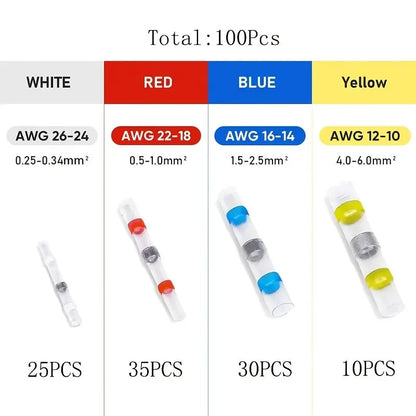 100pcs Waterproof Solder Seal Heat Connector: Butt Connectors for Electrical Wire - Car Insulated Terminal Lug Terminals