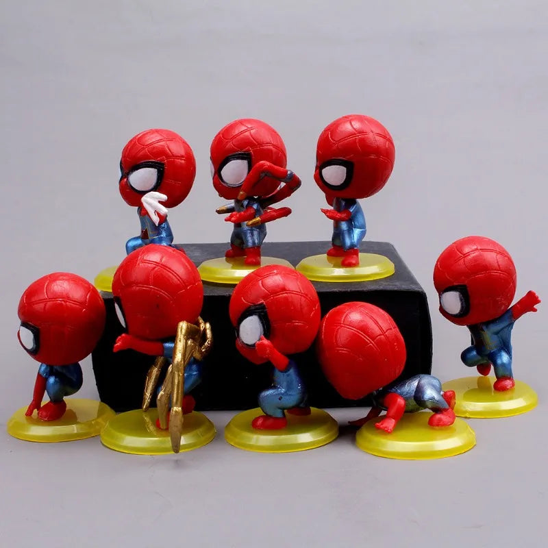 Hot Toys 8-Piece Marvel Spider-Man Set - Anime-Inspired PVC Q-Version Dolls, Perfect for Birthday Cake Decorations and Children's Gifts