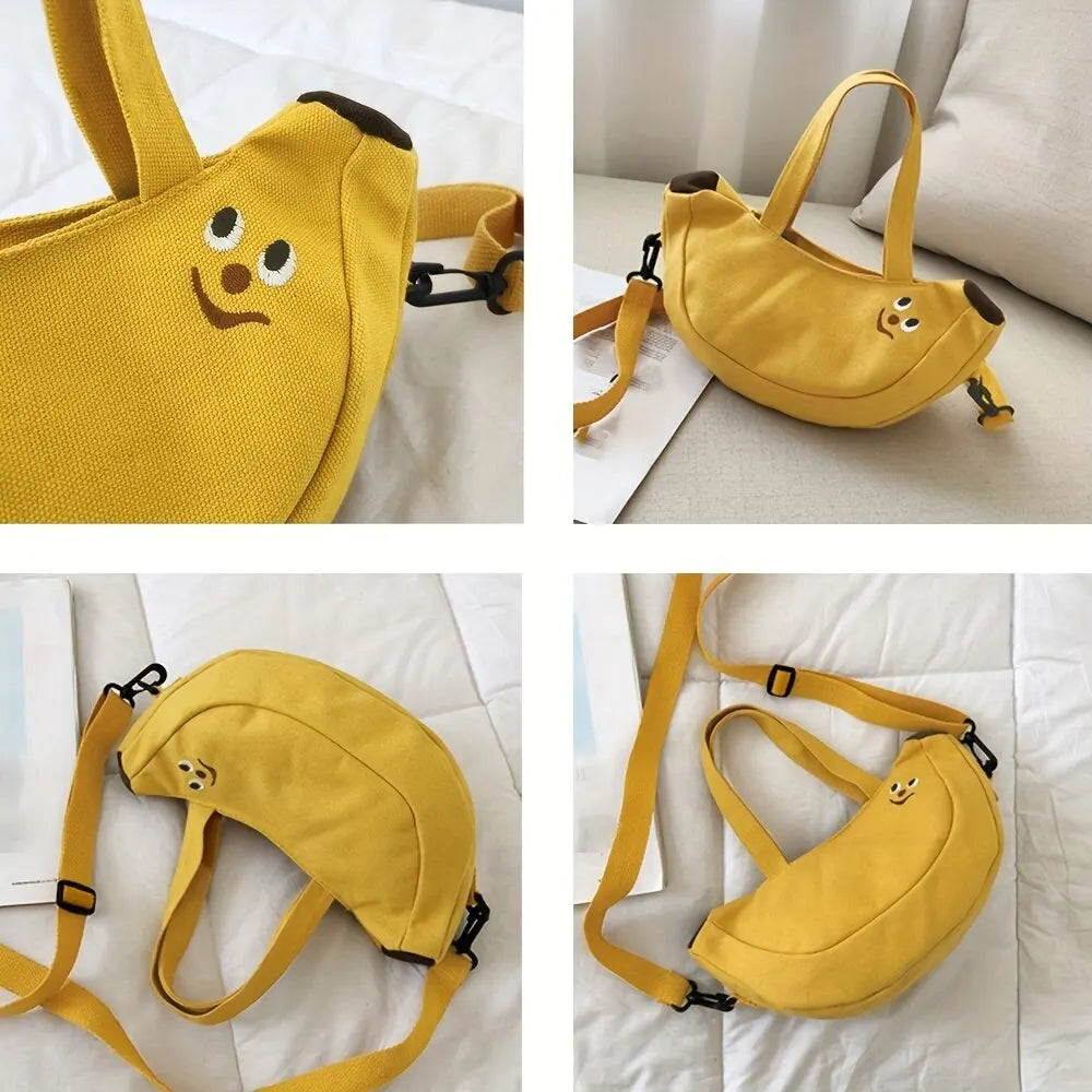 Cute Cartoon Women's Crossbody Bag: Fashionable Banana Shoulder Bag - Versatile Hand-held Canvas Purse