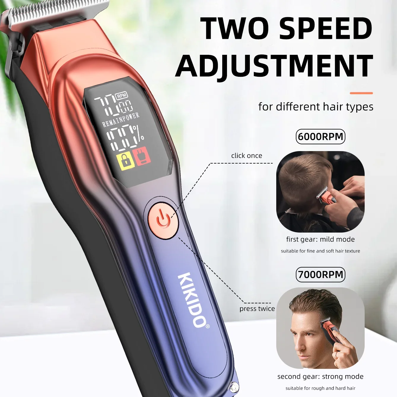 KIKIDO KK-A2 Rechargeable Professional Hair Clippers - Low Noise with Auxiliary Light | Hair Trimmer Kit