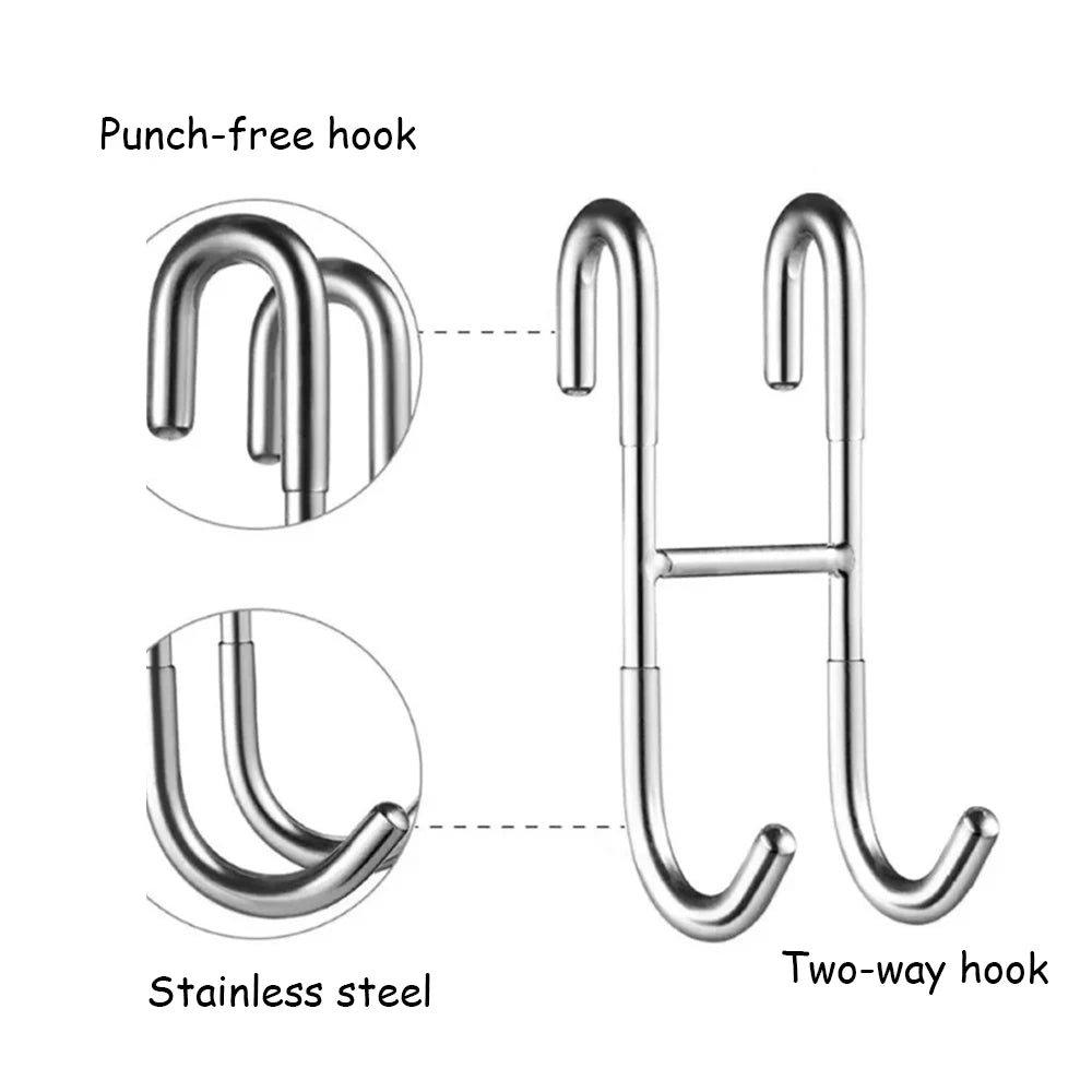 304 Stainless Steel Glass Door Shower Hook - Towel Rack Hooks for Kitchen and Bathroom - Drilling-Free Hanger (1/2 Pcs)