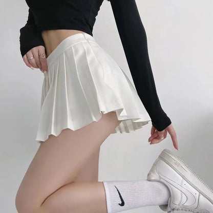 Zoki Sexy Pleated Mini Skirt - High Waist Summer Vintage Skirt for Women, Korean Tennis Student White Designed Dance Skirt