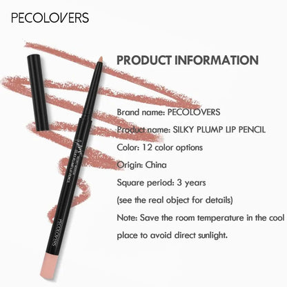 Waterproof Matte Lipliner Pencil - Long-Lasting Red Contour Tint Lipstick, Non-Stick Cup and Moisturizing Makeup, Available in 12 Colors