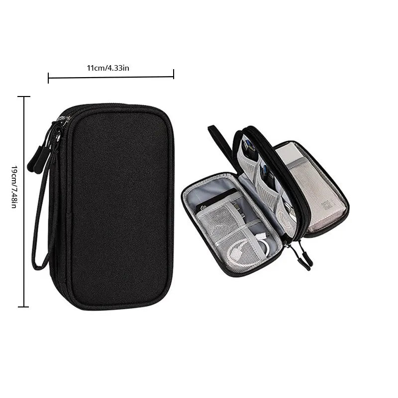 1pc Travel Portable Digital Product Storage Bag: Pink/Grey/Black/Navy USB Data Cable Organizer - Headset Charging Treasure Box Bag