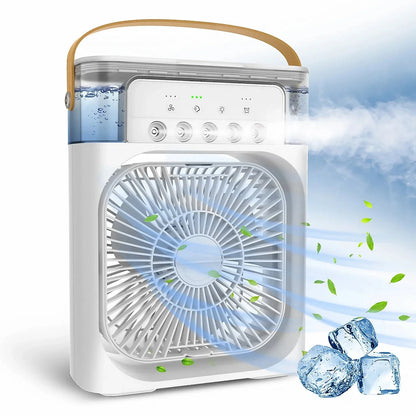 Portable USB Electric Fan with LED Night Light and Water Mist - 3-in-1 Air Humidifier for Home