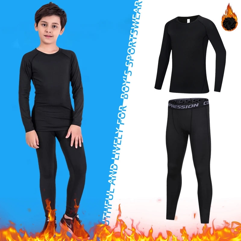 Kids Fitness Tracksuit - Youth Warm Pants and Tops, Compression Sports Clothes for Boys, Running and Basketball Sportswear