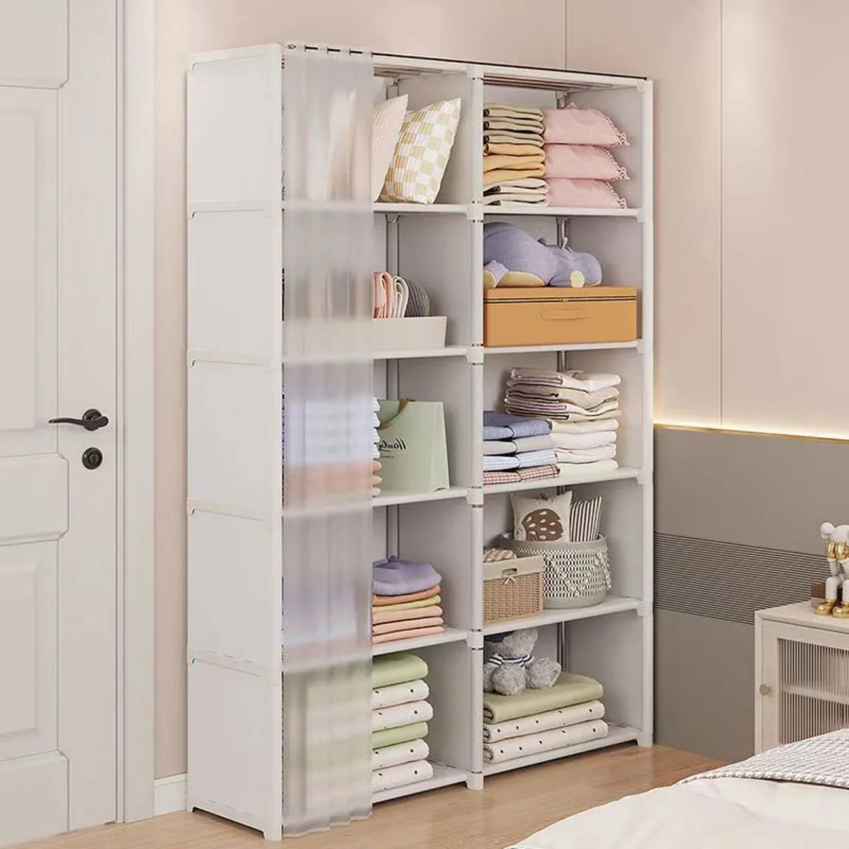 6/5 Layers Dustproof Wardrobe - High Capacity Assembly Storage Cabinet with Partition for Bedroom and Bookshelf Organization