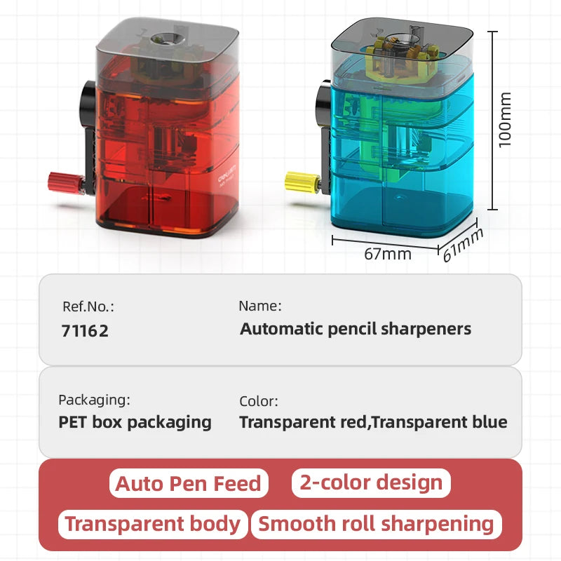 Deli Automatic Transparent Pencil Sharpener – Mechanical Pencil Sharpener for Students, Efficient Pencil Cutting Stationery