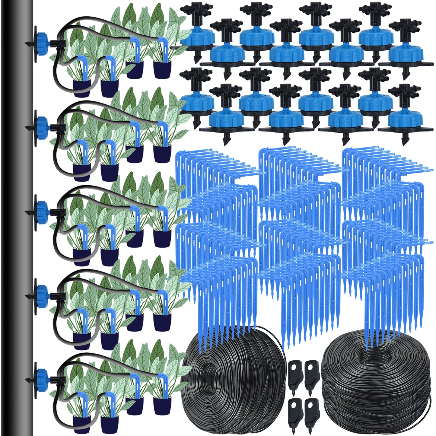 4-Way Garden Automatic Watering System - Drip Irrigation with 3/5mm 2-Way Drip Arrow Transmitter - for Potted Plants, Greenhouses - 10/20 Set