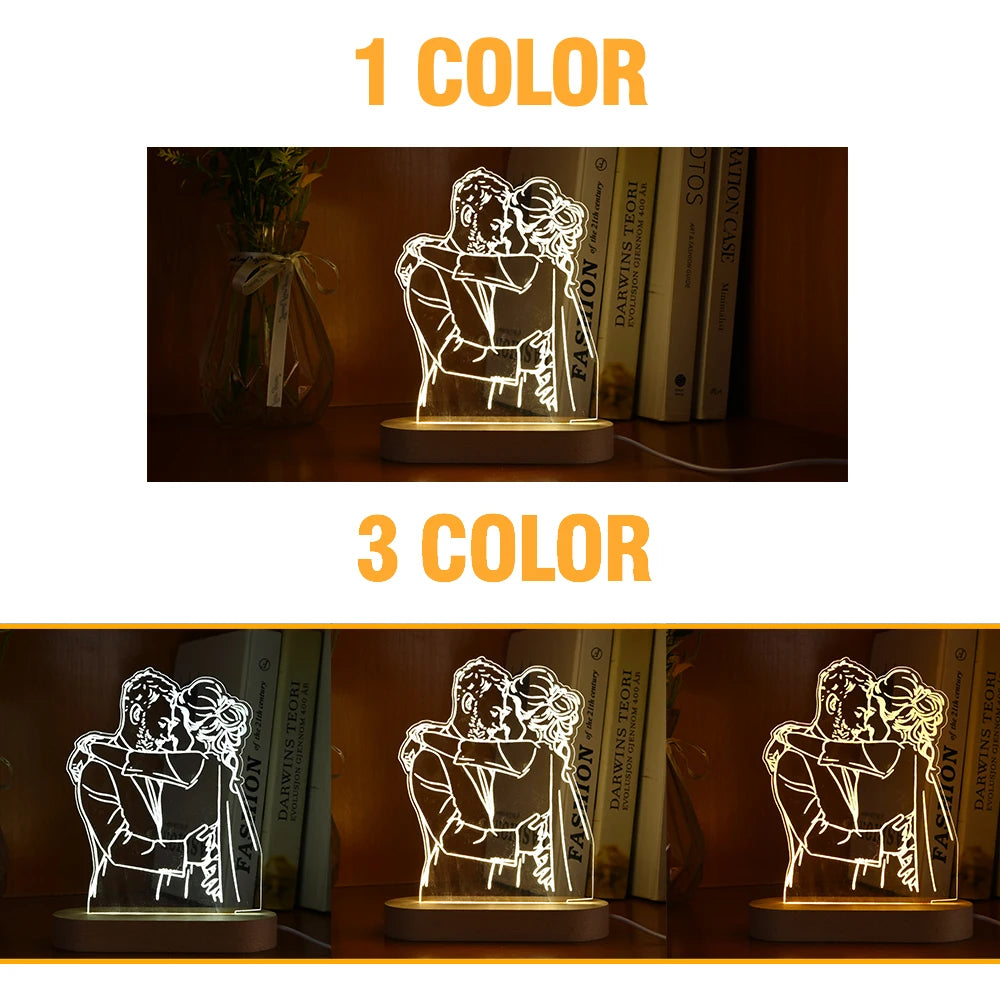 Personalized 3D Photo Lamp: Custom Photo and Text Night Light - Ideal for Valentine's Day, Wedding, Anniversary, Birthday Gifts