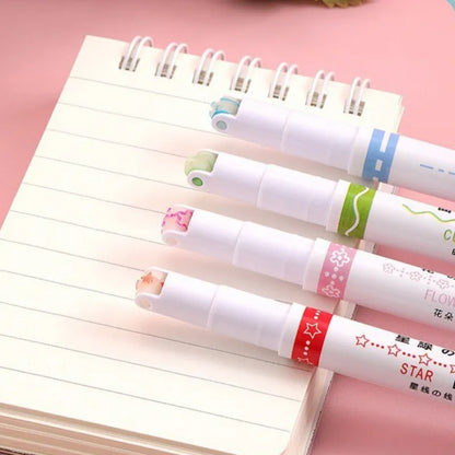 Kawaii Flowers Line Shaped Highlighter Pens - 6Pcs Roller Tip Curve Liner Marker for Writing, Journaling, Drawing Stationery