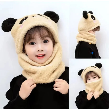 Warm Children's Rabbit Hat and Neck Gaiter Set - Fleece Autumn and Winter Accessories for Girls