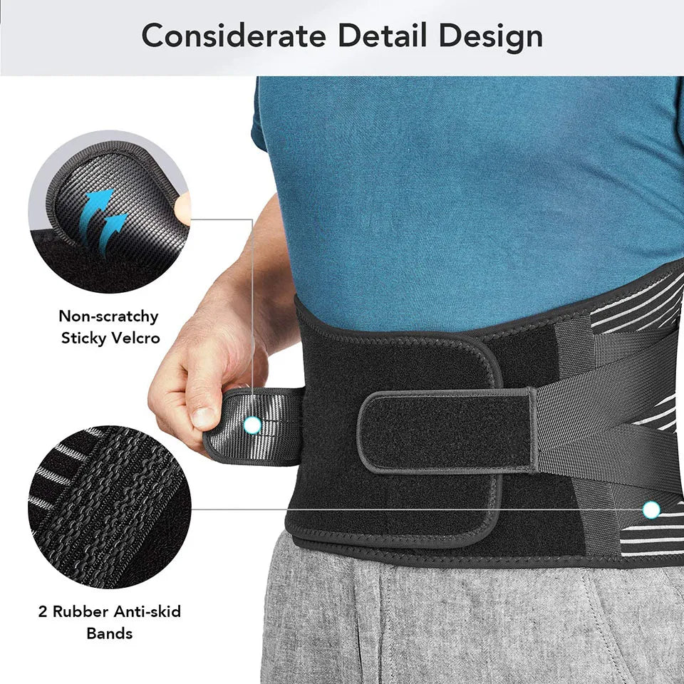 AOLIKES Lower Back Brace: Anti-Skid Orthopedic Lumbar Support Belt for Gym Pain Relief - Breathable Waist Support with 6 Stays