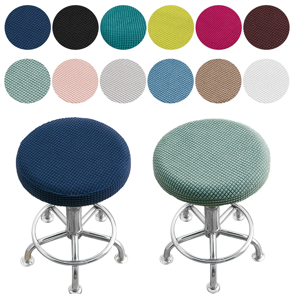 Premium Solid Color Round Chair Cover - Elastic Dining Stool Cushion Seat Slipcover