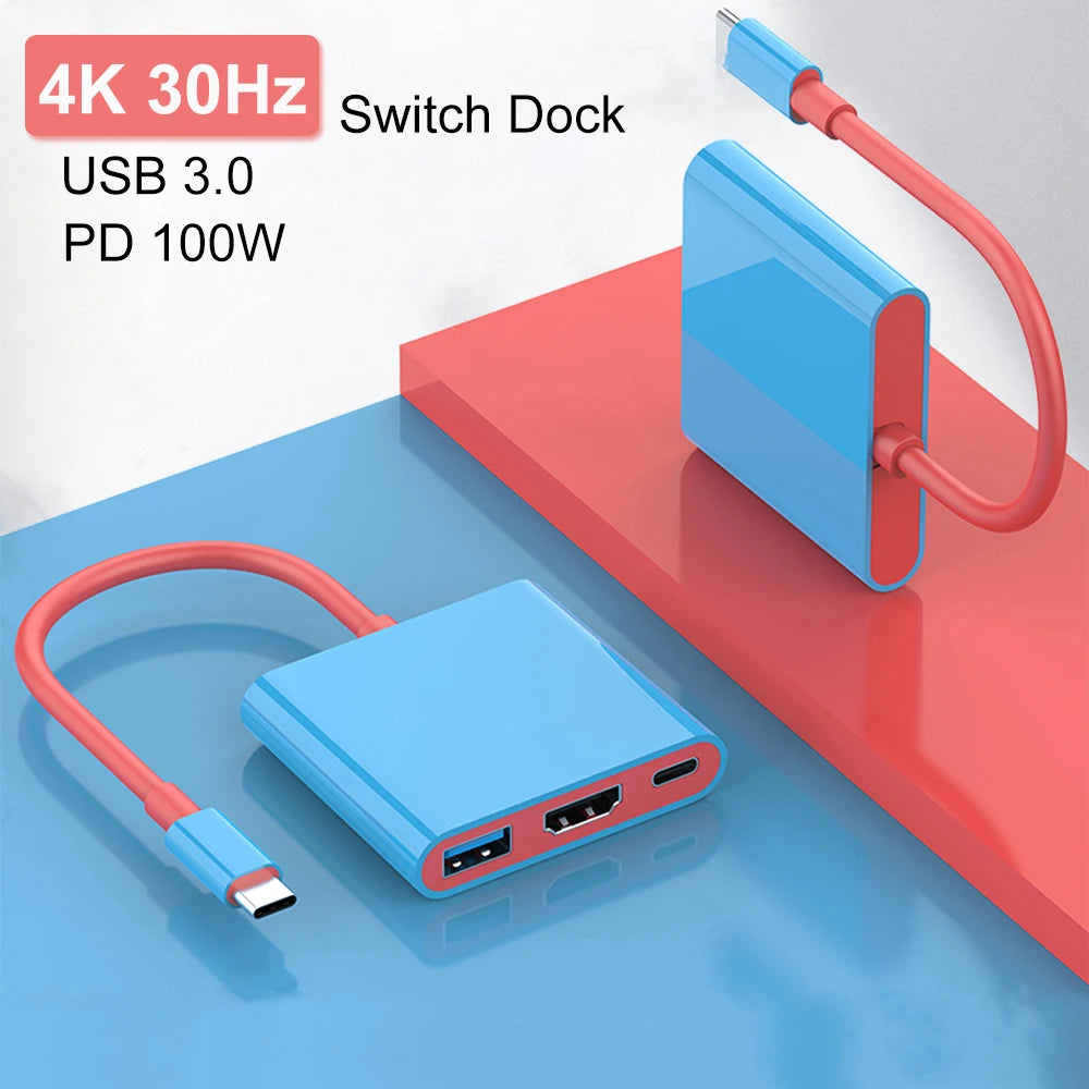 4K HDMI USB 3.0 Hub Adapter – Portable USB-C Splitter Docking Station for Nintendo Switch, Laptops, PC, iPad, MacBook Air and Pro