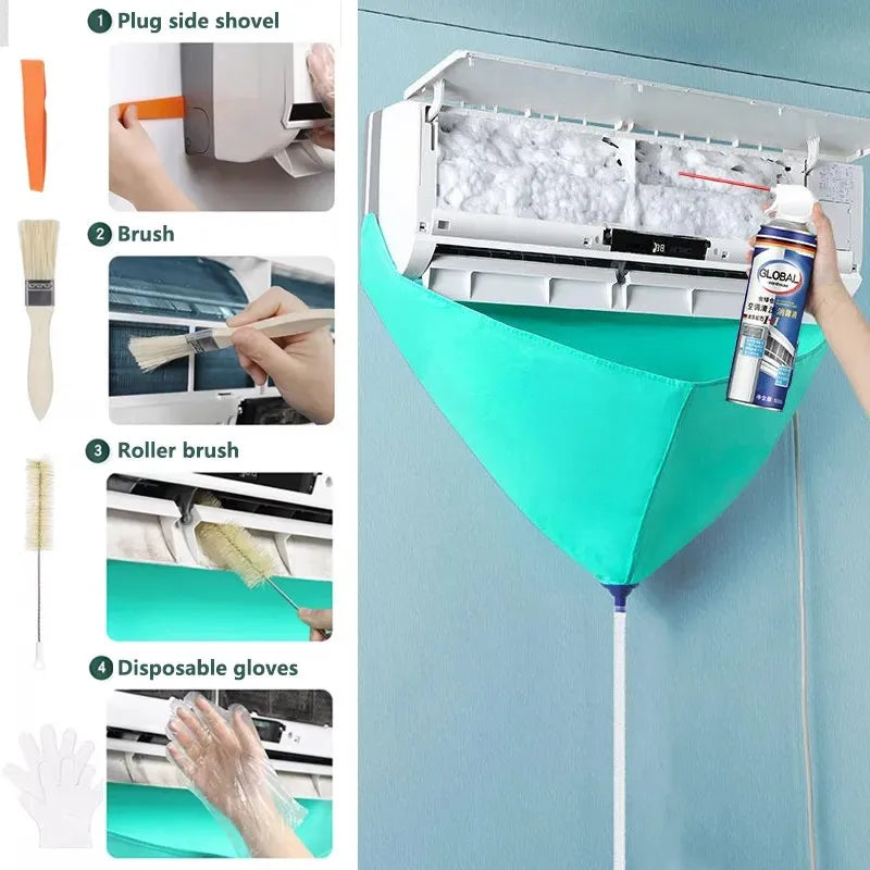 Leak-proof Air Conditioner Cleaning Bag Kit - Full Set of Cleaning Tools with Drain Water Pipe, Air Conditioning Cleaning Cover