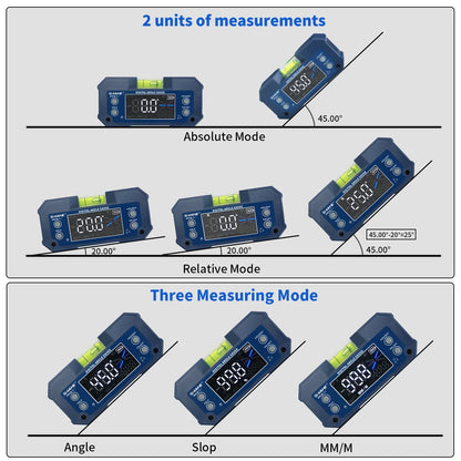 SHAHE MINI Magnetic Level Gauge: Rechargeable Dual Axis Digital Angle Finder with Level Bubble - Inclinometer Protractor