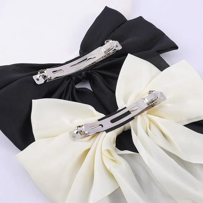 2Pcs/Set Elegant Bow Ribbon Hair Clip: Solid Bowknot Satin Hairpin Barrettes - Women's Fashion Ponytail Clip Hair Accessories