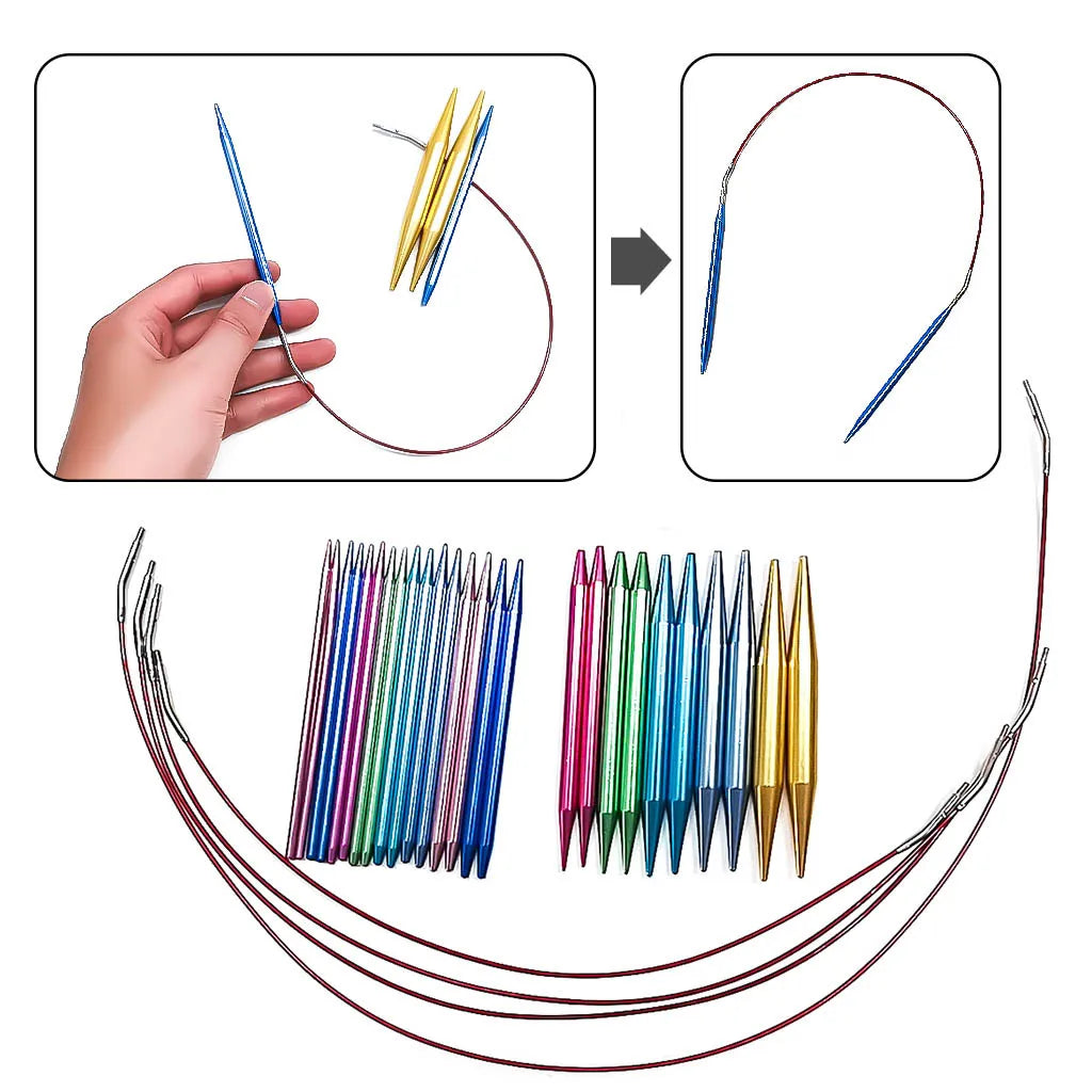 Aluminum Circular Knitting Needles Set: Interchangeable Crochet Hooks - Weaving Yarn Knitting Craft Tools Accessories Kit