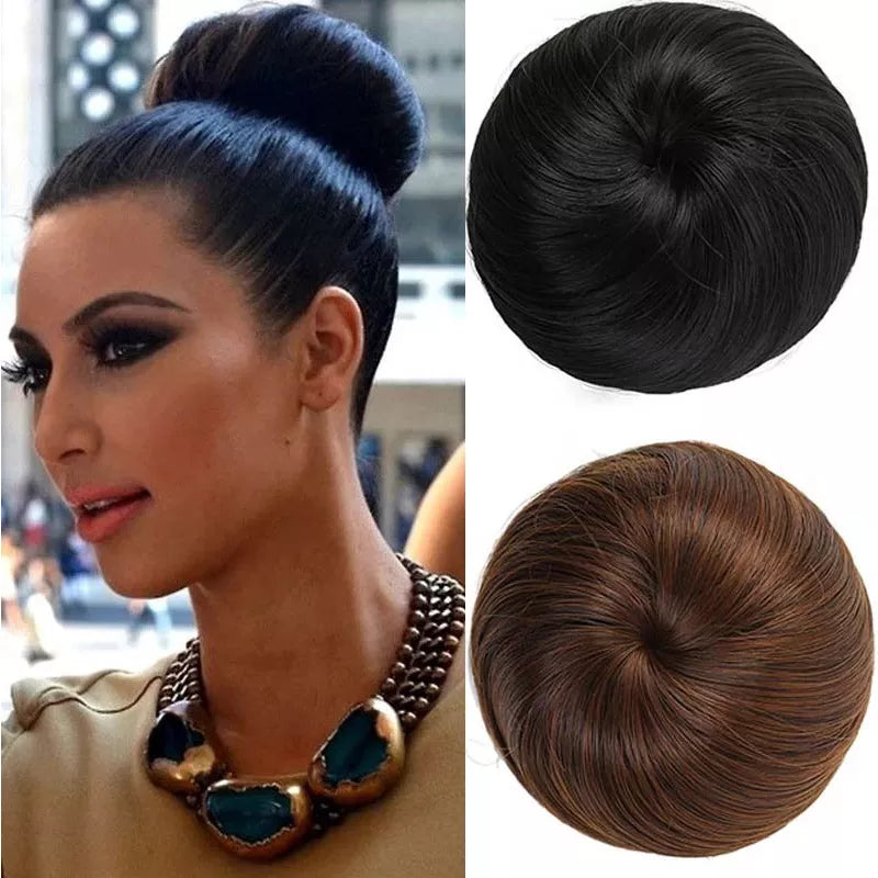 MANWEI Synthetic Clip-on Hair Bun: Elastic Band Straight Chignon Extension Scrunchie Hairpiece - for Women and Kids