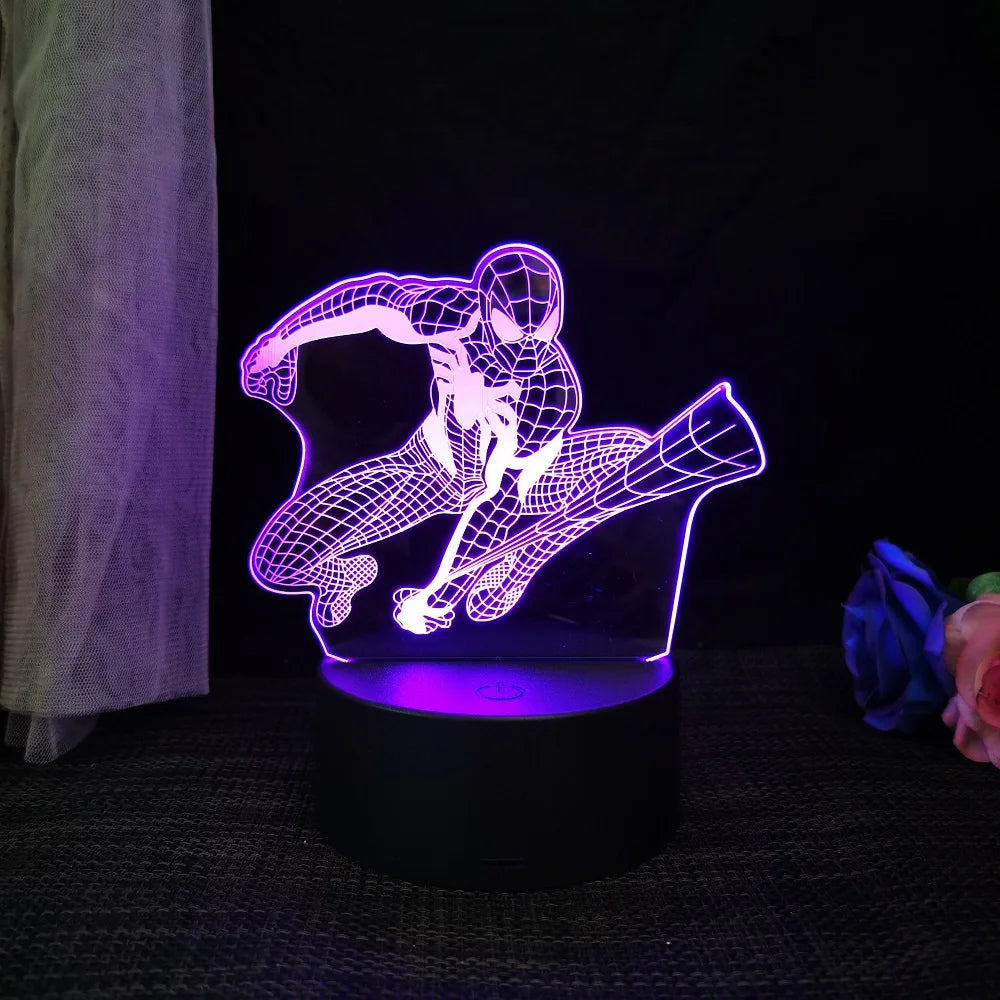 Spiderman 3D Acrylic Night Light – USB Stereo LED Desk Lamp | Phantom Light with USB and Battery Power | Surprise Birthday Gift