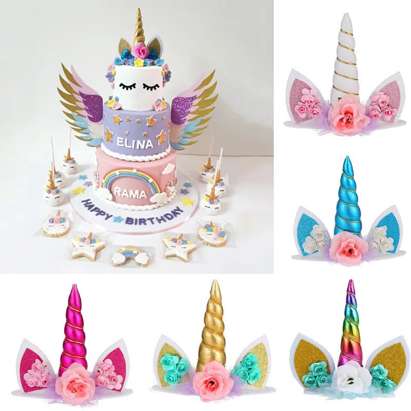 Rainbow Cake Toppers - Baby Shower, 1st Birthday, Unicorn Theme Party DIY Decorations with Cupcake Wrappers