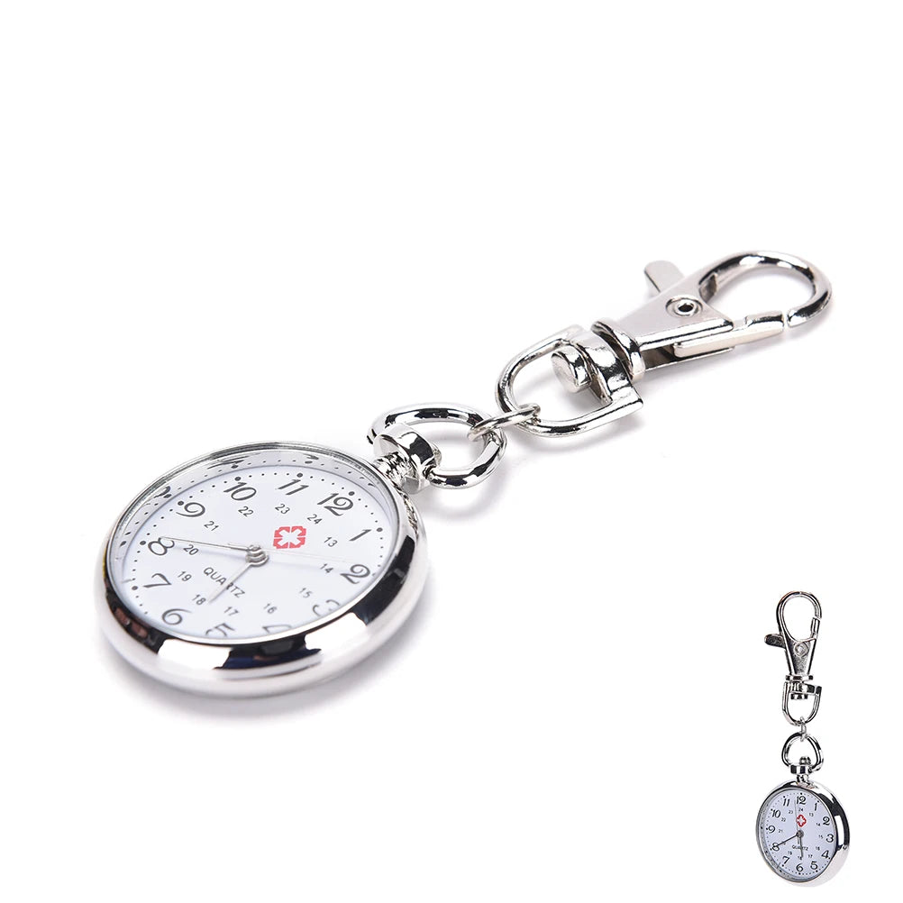 Stainless Steel Quartz Pocket Watch with Key Ring Chain – Cute and Stylish New Gift, 1PC