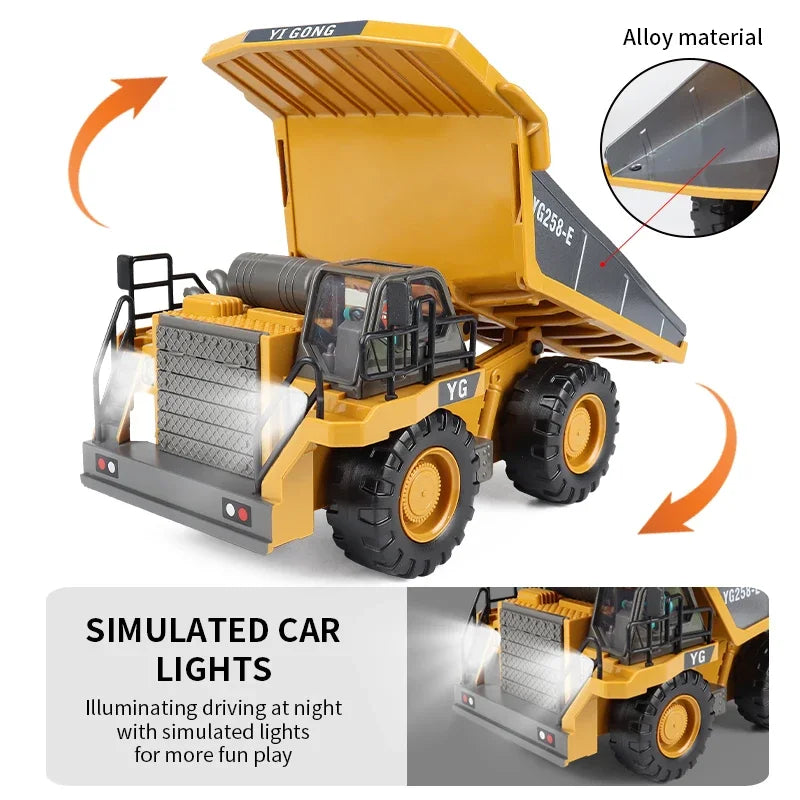 2.4G Remote Control Excavator Dump Truck - Professional Alloy and Plastic RC Construction Vehicle Toy for Kids