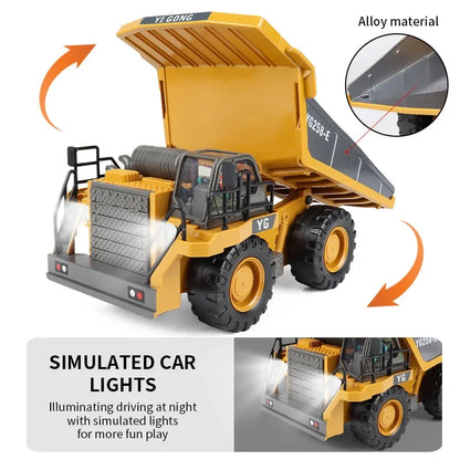 2.4G Remote Control Excavator Dump Truck - Professional Alloy and Plastic RC Construction Vehicle Toy for Kids