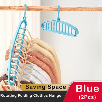 Foldable Clothes Hanger Closet Organizer - Multi-Port Rotating Drying Rack, 11-Hole Plastic Scarf and Clothing Storage Hangers