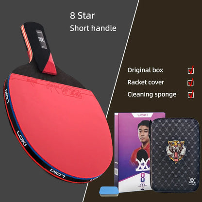 LOKI 9 Star Professional Table Tennis Racket - 5+2 Carbon Ping Pong Paddle with Sticky Rubbers, Ultra Offensive, Available in 6/7/8/9 Star Ratings