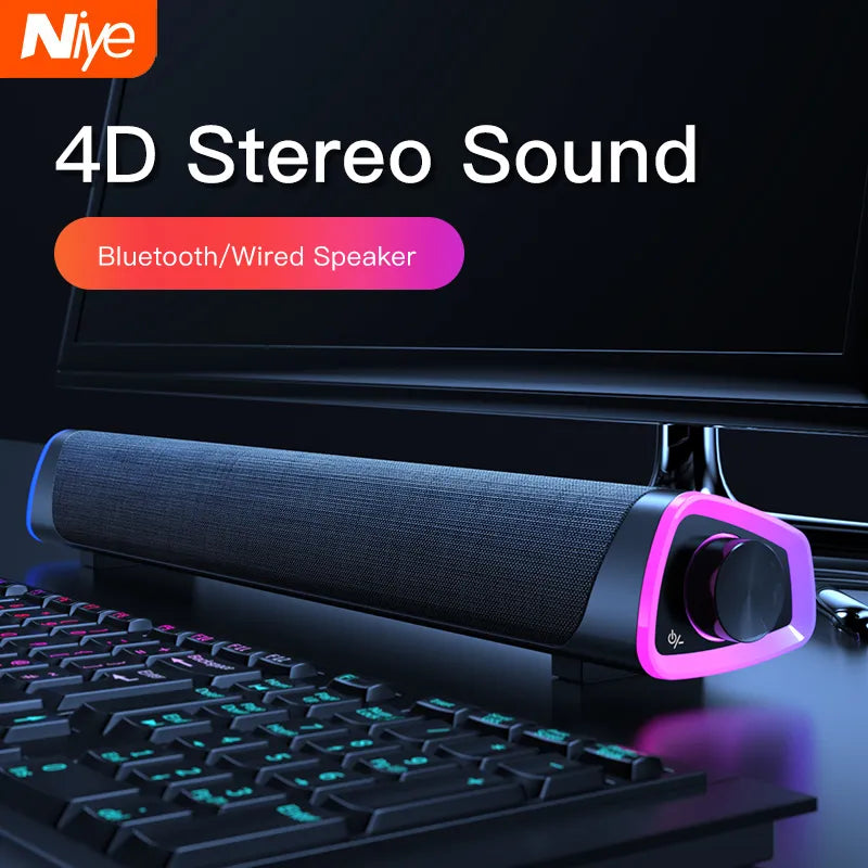Immersive 4D Computer Speaker Bar - Stereo Sound Subwoofer Bluetooth Speaker for Macbook, Laptop, Notebook, PC - Wired Loudspeaker for Music Enthusiasts