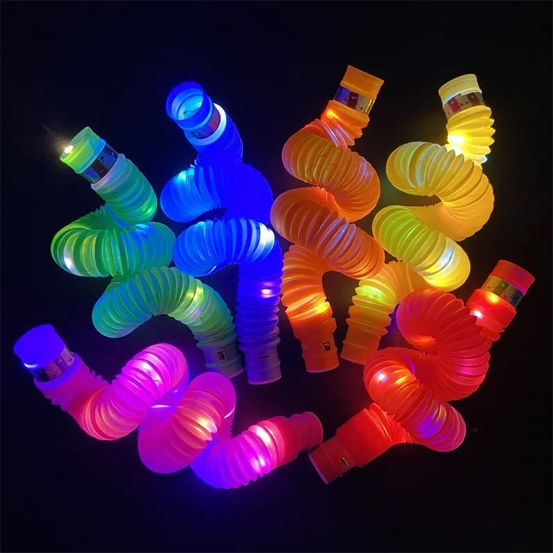 LED Flash Pop Tubes Sensory Toy - Stress Relief Toy for Adults and Kids - Anti-Stress Plastic Bellows for Autism